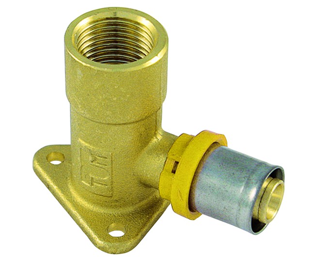 Raccordo curvo femmina flangiato H 53 20 x 1/2 per multistrato per gas tiemme