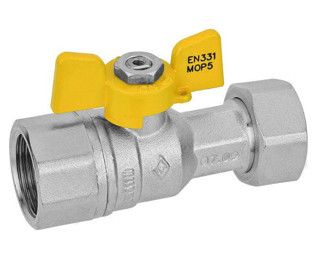 VALVOLA ARRESTO A SFERA IN OTTONE CON FARFALLA PER GAS FEMMINA DADO GIREVOLE 1/2x3/4   VALVOSANITARIA BUGATTI S.P.A.
