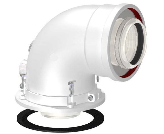 CURVA DI PARTENZA COASSIALE A 90  ° CON ISPEZIONE BIANCA  EE ¸60/100