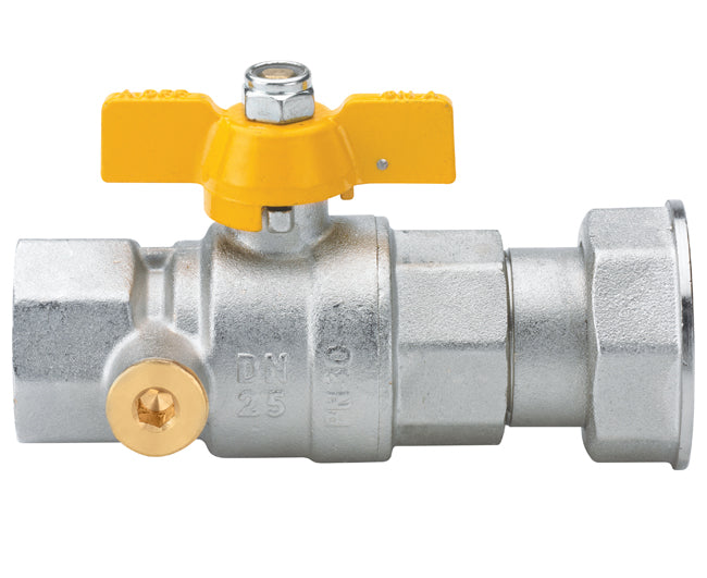 VALVOLA ARRESTO A SFERA IN OTTONE CON FARFALLA E PRESA PRESSIONE PER GAS FEMMINA DADO GIREVOLE 3/4X11/4   ENOLGAS BONOMI SPA