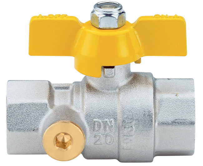 VALVOLA ARRESTO A SFERA IN OTTONE CON FARFALLA E PRESA PRESSIONE PER GAS FEMMINA FEMMINA 3/4   ENOLGAS BONOMI SPA