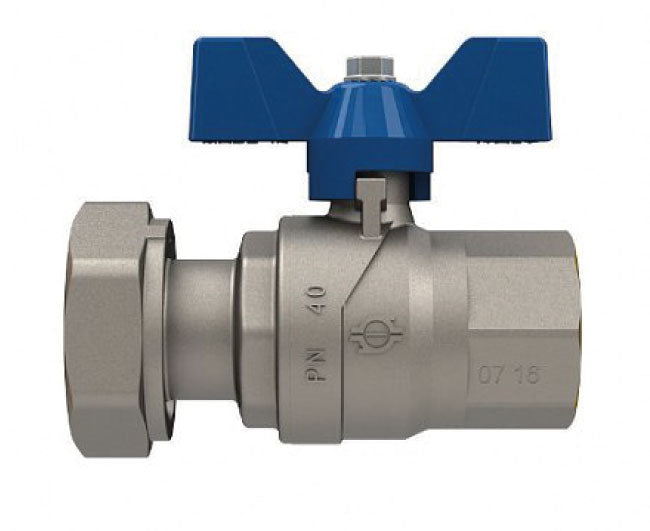 VALVOLA ARRESTO A SFERA IN OTTONE CON FARFALLA MODELLO EVOLUTION FEMMINA GIRELLO. 1/2 FEMMINA - 3/4 GIRELLO   F.I.V.