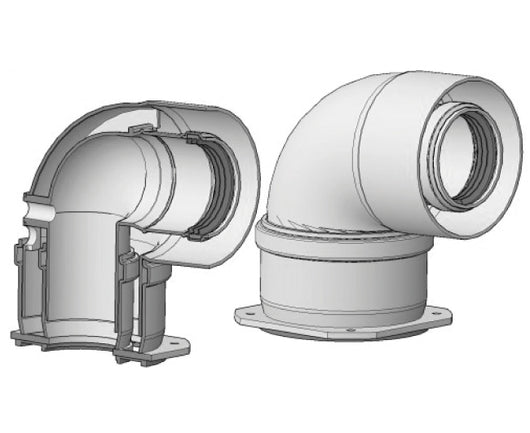 CURVA DI PARTENZA COASSIALE A 90  ° CON ISPEZIONE BIANCA  EE ¸60/100