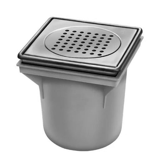 PILETTA IN ABS CON GRIGLIA IN ACCIAIO INOX 316 200x200 MM USC. VERTICALE ø75   GEBO ITALIA Srl