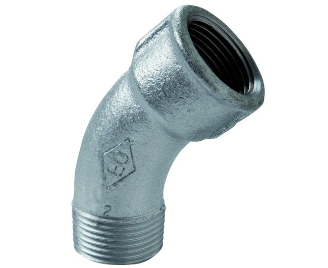 RACCORDO CURVO 45  ° MASCHIO FEMMINA IN GHISA MALLEABILE ZINCATA 2   GEORG FISHER