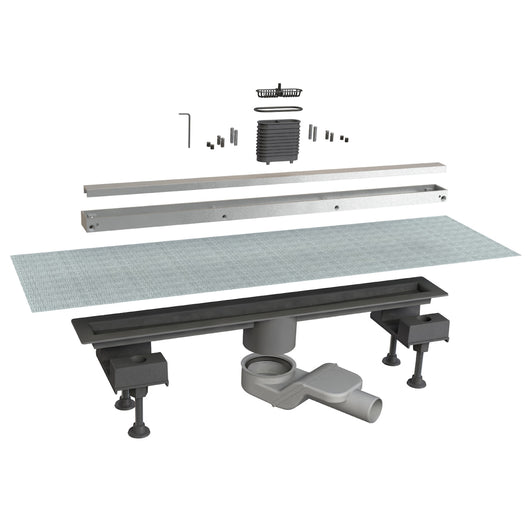 Canalina doccia sifonata con griglia per scarico a pavimento modello canalissima  Dim. mm(lxpxh):650 corpo/600 griglia x122x120/75  Bonomini s.r.l.