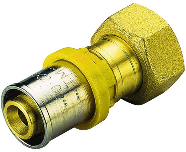 Raccordo a pressare dritto 20 x 1/2 con girello per multistrato per gas tiemme