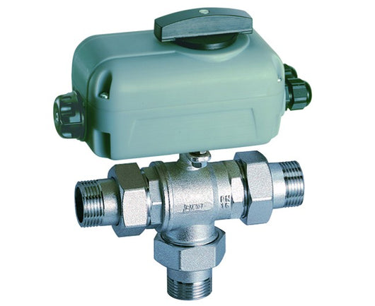 Valvola di zona a sfera a passaggio totale a tre vie con servomotore  2  Far rubinetterie