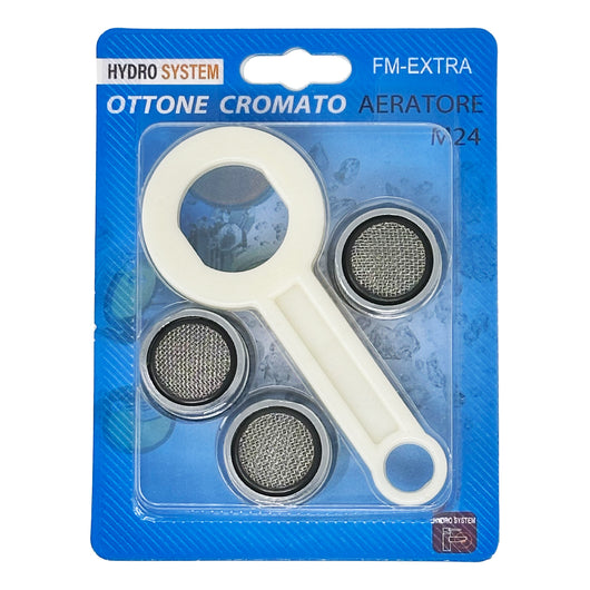 Aeratore di ricambio in ottone cromato con chiave per rubinetti  Mm24x1 - con chiavino- confezione 3 pezzi  Cilvani