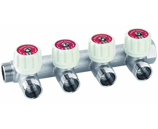 COLLETTORE MODULARE CON ARRESTI MANUALI IN OTTONE MASCHIO FEMMINA PER IMPIANTI SANITARI 1X4 VIE   ARTECLIMA S.R.L.