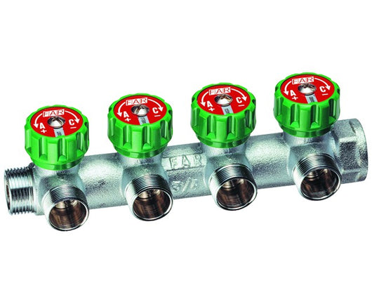 COLLETTORE MODULARE CON ARRESTI MANUALI IN OTTONE MASCHIO FEMMINA PER IMPIANTI SANITARI 3/4X4 VIE   FAR RUBINETTERIE