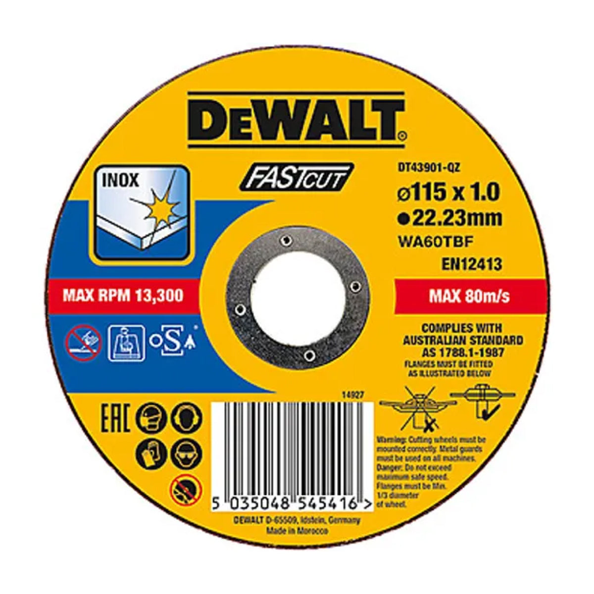 DISCO PIATTO PER TAGLIO INOX - FAST CUT ø115 MM SP 1,6 MM   BLACK & DECKER ITALIA