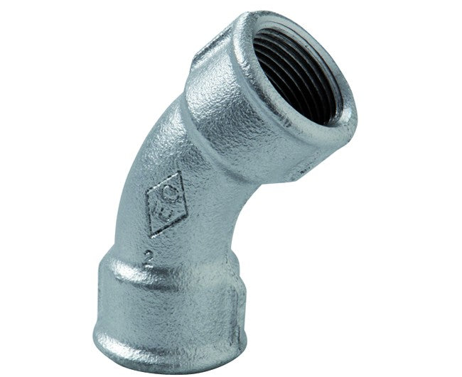 RACCORDO CURVO 45  ° FEMMINA FEMMINA IN GHISA MALLEABILE ZINCATA 2   GEORG FISHER