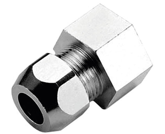 RACCORDO DIRITTO FEMMINA A TENUTA PTFE PER TUBO RAME CROMATO SERIE 6900 3/8 ø10    PETTINAROLI