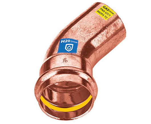 RACCORDO CURVO RAME 45  ° A PRESSARE MASCHIO FEMMINA SERIE FRABOPRESS KOMBI  EE ¸35   FRA-BO SPA