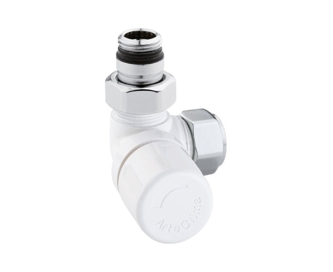 Valvola per radiatori bianca ad angolo attacco a sinistra termostatizzabile  3/8 attacco sinistra  Arteclima s.r.l.