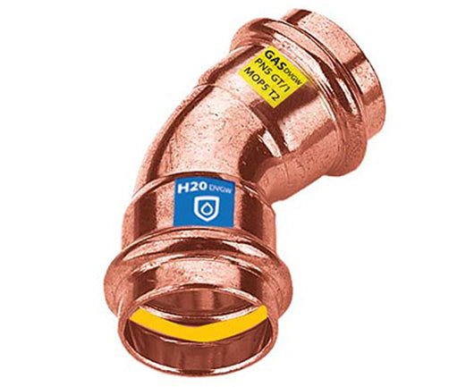 RACCORDO CURVO RAME 45  ° A PRESSARE FEMMINA FEMMINA SERIE FRABOPRESS KOMBI  EE ¸15   FRA-BO SPA