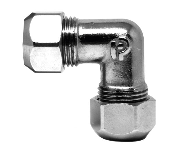 RACCORDO CURVO INTERMEDIO A TENUTA PTFE PER TUBO RAME CROMATO SERIE 6900 Ø12 X Ø12    PETTINAROLI