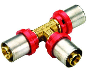 RACCORDO A T INTERMEDIO RIDOTTO PER TUBO MULTISTRATO A PRESSARE MODELLO AL-COBRAPEX ø20x20x16   TIEMME RACCORDERIE SPA