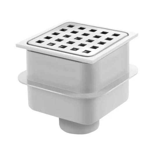 PILETTA IN ABS CON GRIGLIA IN ACCIAIO INOX 304 100x100 MM USC. VERTICALE ø50   GEBO ITALIA Srl