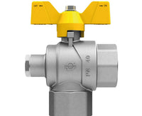 VALVOLA ARRESTO A SFERA IN OTTONE A SQUADRA CON FARFALLA E PRESA PRESSIONE PER GAS FEMMINA FEMMINA 3/4   F.I.V.