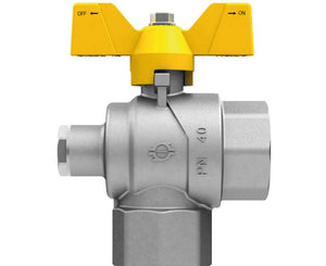 VALVOLA ARRESTO A SFERA IN OTTONE A SQUADRA CON FARFALLA E PRESA PRESSIONE PER GAS FEMMINA FEMMINA 3/4   F.I.V.