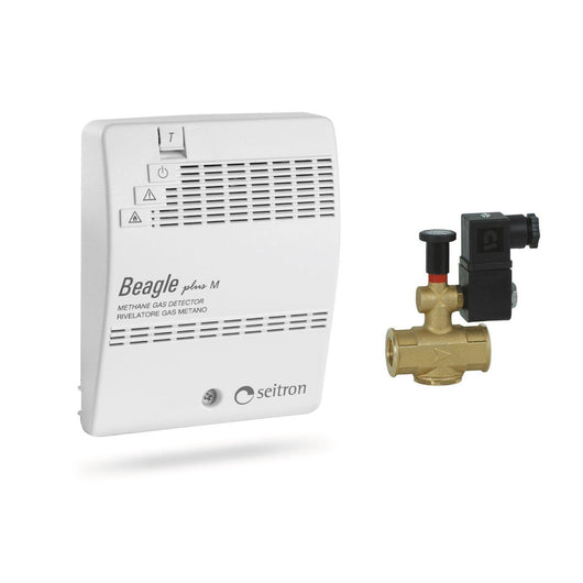 KIT RILEVATORE FUGHE GAS CON ELETTROVALVOLA NORMALMENTE APERTA MODELLO BEAGLE METANO 230 V - NORMALMENTE APERTA.   SEITRON