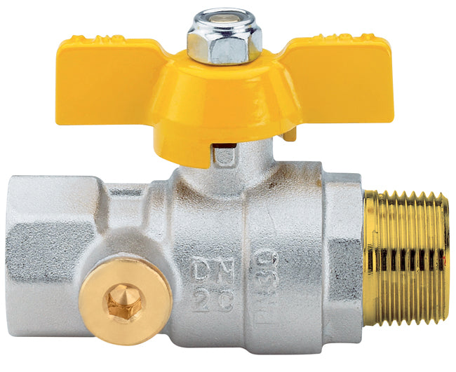 VALVOLA ARRESTO A SFERA IN OTTONE CON FARFALLA E PRESA PRESSIONE PER GAS MASCHIO FEMMINA 3/4   ENOLGAS BONOMI SPA