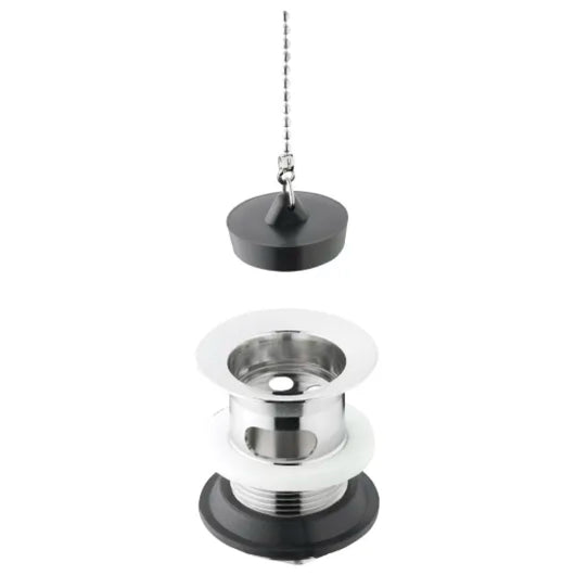 Piletta a griglia in ottone cromato con tappo in gomma e troppo pieno per lavabo TEA