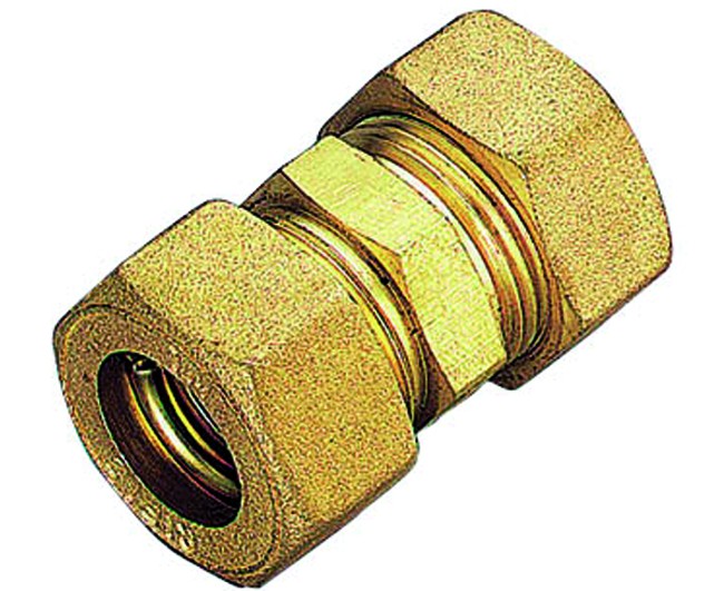 RACCORDO DIRITTO INTERMEDIO CON TENUTA O-RING PER TUBO RAME MODELLO 1300 ø16   TIEMME RACCORDERIE SPA