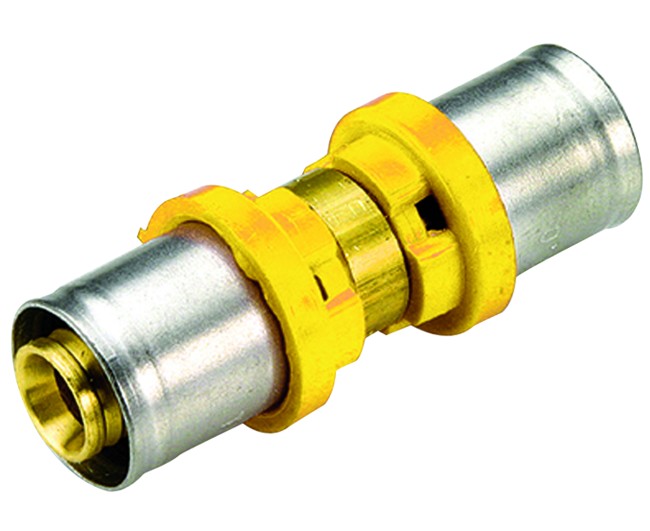 RACCORDO DIRITTO INTERMEDIO PER TUBO MULTISTRATO A PRESSARE PER GAS MODELLO AL-COBRAPEX ø32   TIEMME RACCORDERIE SPA