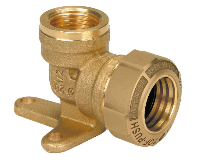 RACCORDO CURVO IN OTTONE FEMMINA FLANGIATO TOF-PUSH OT ø25X3/4 - ANELLO DI ANCORAGGIO METALLICO   EFFEBI S.P.A.