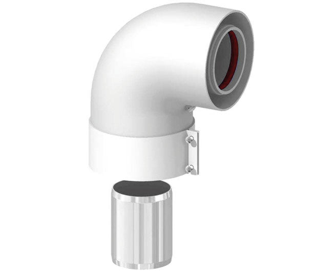 CURVA COASSIALE 90  ° C/MANICOTTO + FASCETTA BIANCA  EE ¸60/100   PUCCI SRL