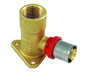 Raccordo a pressare curvo femmina flangiato H 40 14 x 1/2 multistrato TIEMME