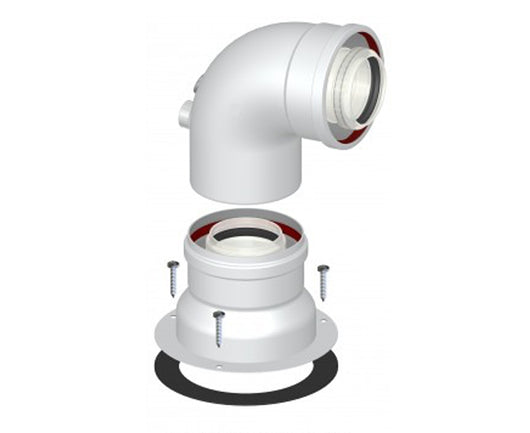 CURVA DI PARTENZA COASSIALE A 90  ° CON ISPEZIONE BIANCA  EE ¸60/100