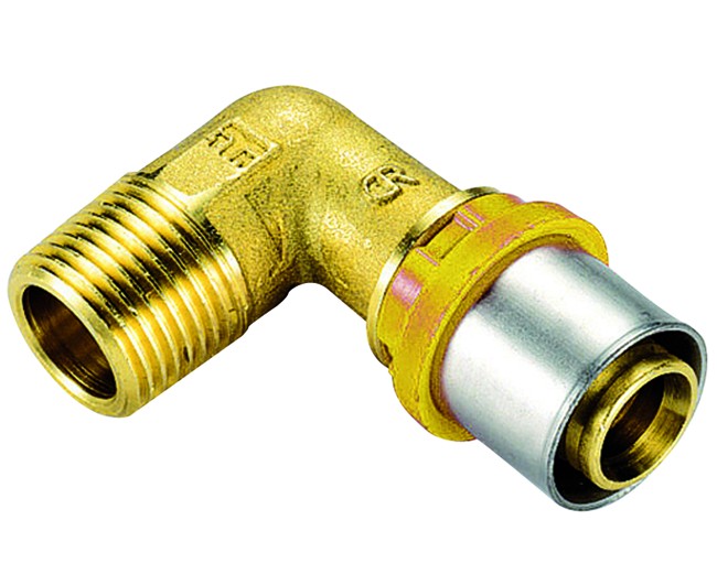 RACCORDO CURVO MASCHIO PER TUBO MULTISTRATO A PRESSARE PER GAS MODELLO AL-COBRAPEX 3/4 ø20   TIEMME RACCORDERIE SPA