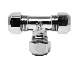 RACCORDO A T FEMMINA A TENUTA PTFE PER TUBO RAME CROMATO SERIE 6900 Ø12 X Ø12 X Ø12    PETTINAROLI