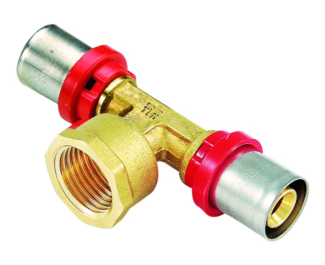 RACCORDO A T FEMMINA PER TUBO MULTISTRATO A PRESSARE MODELLO AL-COBRAPEX 1/2 ø20   TIEMME RACCORDERIE SPA