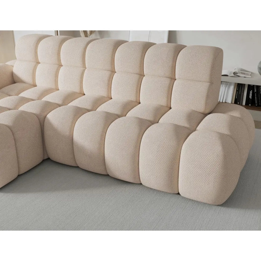 Divano angolare convertibile BULLA 3 posti beige angolo sinistro - tessuto nido d'ape con estensione della seduta elettrica
