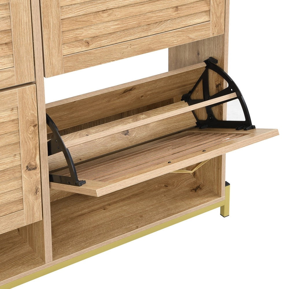 Scarpiera con Ante in Legno e Metallo ¨C MINIMAL ¨C 4 Ante, Ripiano, Ingresso, 108.5x24x100 cm