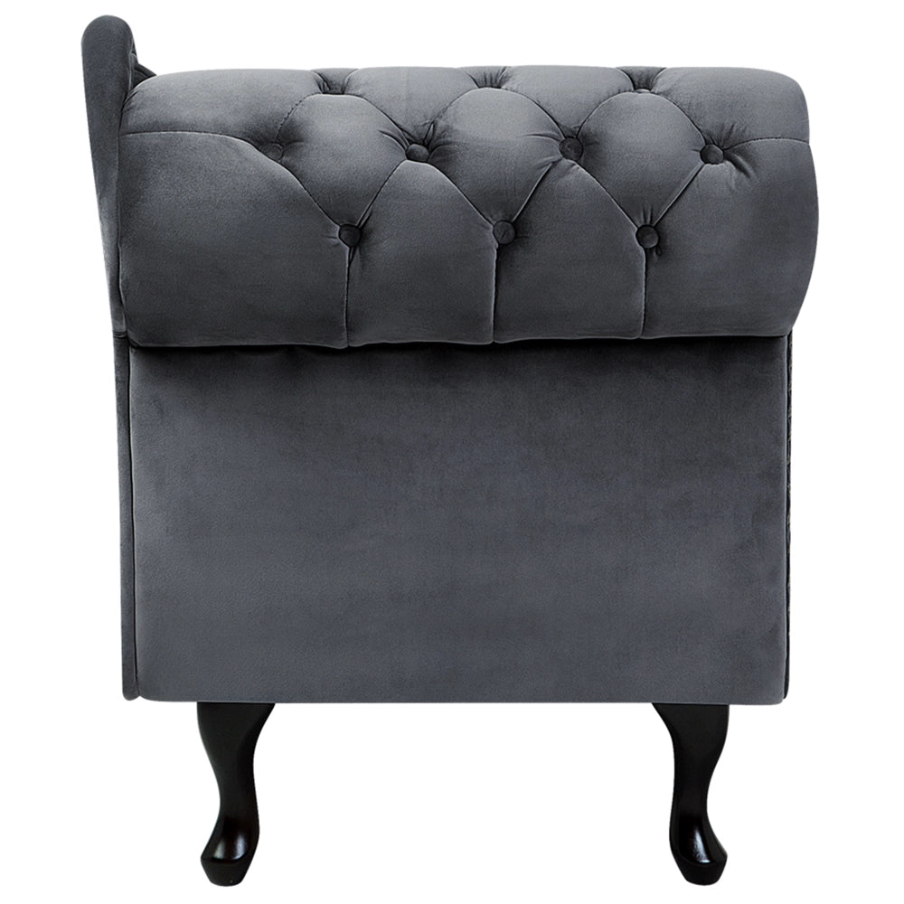 Chaise longue Grigio versione sinistra Velluto abbottonato testa chiodata