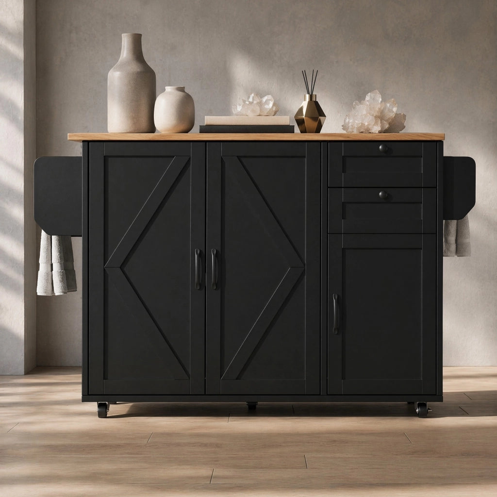 CARRELLO CUCINA MULTIFUNZIONALE 120x43,2x92 cm MDF Nero