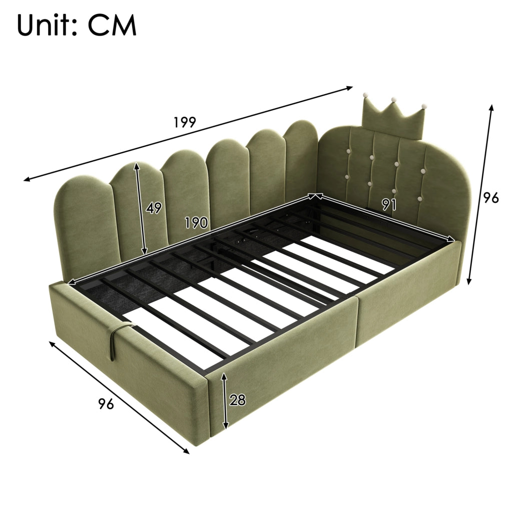 Letto da giorno verde 90x190 cm con contenitore