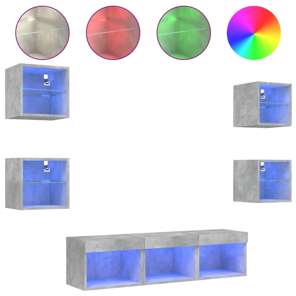 Mobili TV a Muro con LED 7pz Grigio Cemento Legno Multistratocod mxl 134235