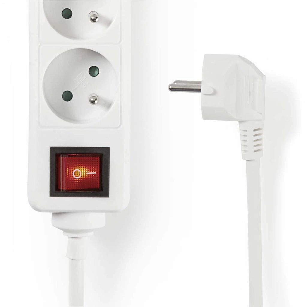 Ciabatta elettrica di tipo E a 6 vie da 3680W 16A 1,5m con pulsante di accensione/spegnimento Bianco Nedis