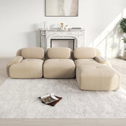Divano Angolare Modulare ¨C MINIMAL ¨C Tessuto a Coste, Beige, Braccioli Larghi, Imbottito