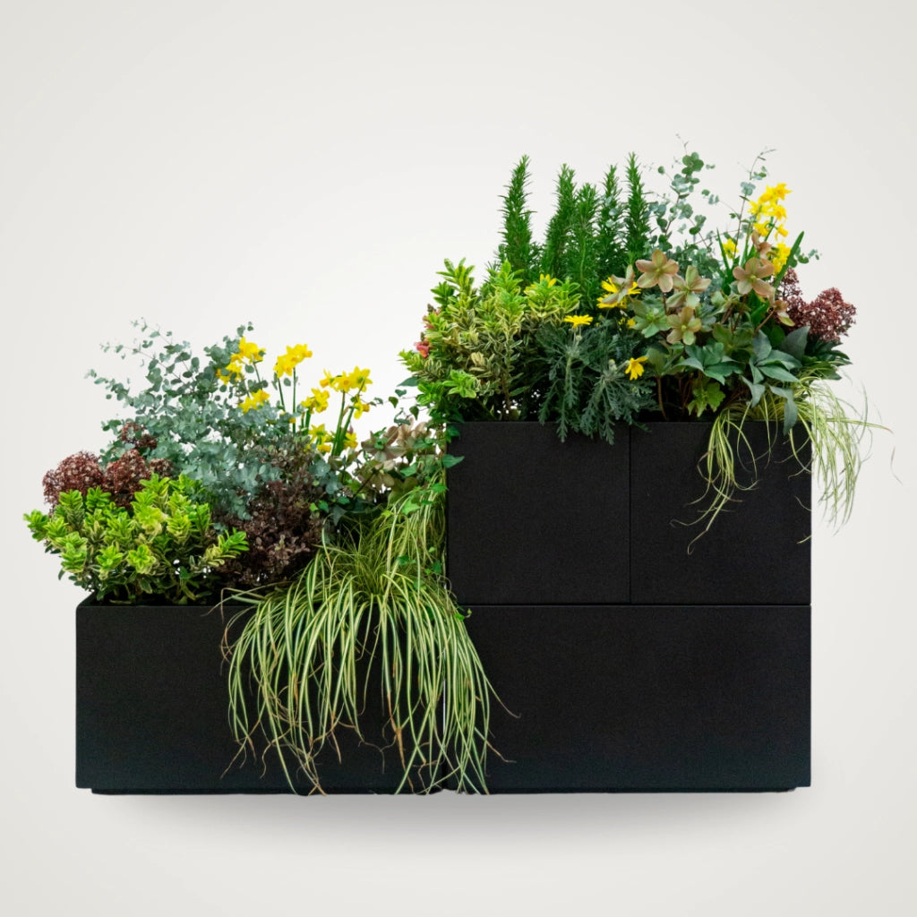 Vaso Modulare in Acciaio da Esterno, Nero Antracite, Verniciato a Polvere, Sovrapponibile ad Incastro per Giardino e Terrazzo 30x30x30 cm