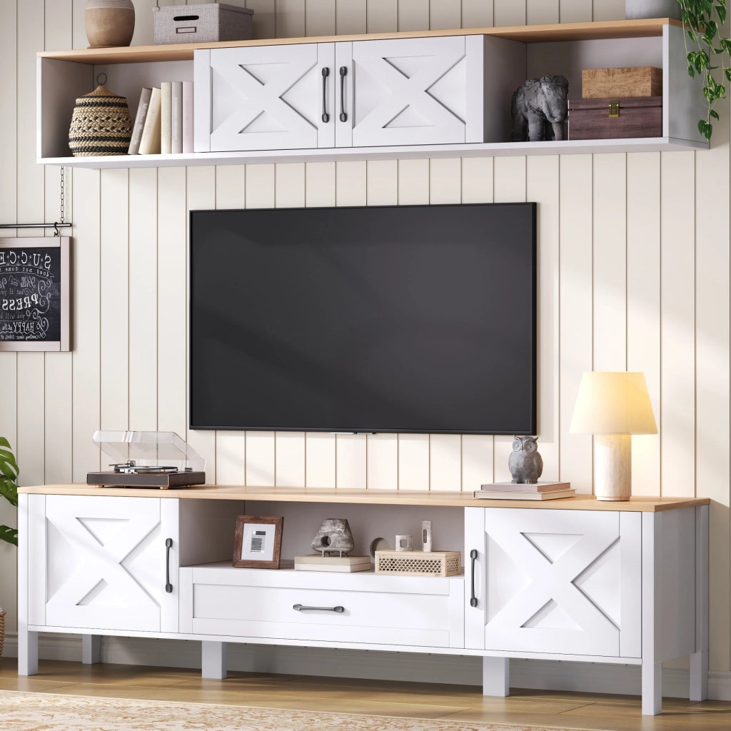 Mobile TV da Parete con Vetrina e Cassetto ¨C Xylo ¨C Bianco, 180x40x50