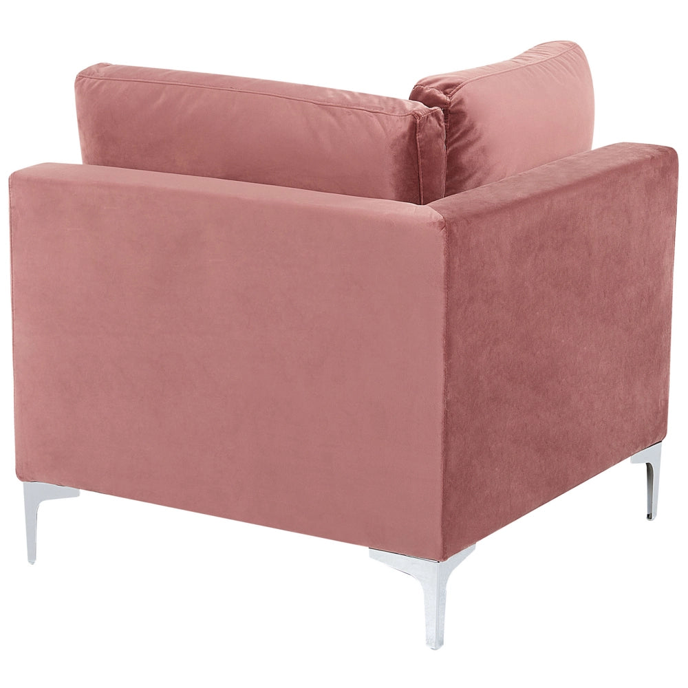 Divano ad angolo a 1 posto in velluto rosa Modulo con gambe in metallo argento Stile glamour