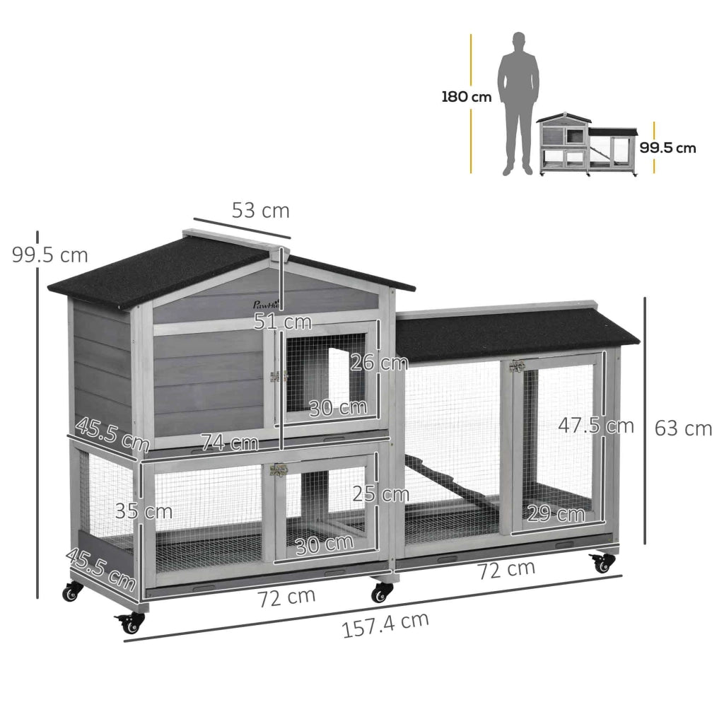 Conigliera 2 Piani con Ruote ¨C Xylo ¨C Legno e Metallo Grigio 157x53x99 cm